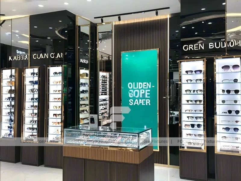 Teal Accent Optical Statement Boutique with Teal Framed Wall Display