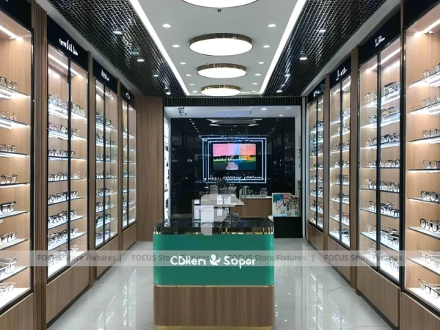 Teal Accent Optical Statement Boutique with Teal Framed Wall Display