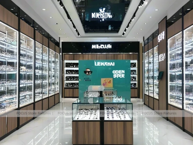 Teal Accent Optical Statement Boutique with Teal Framed Wall Display