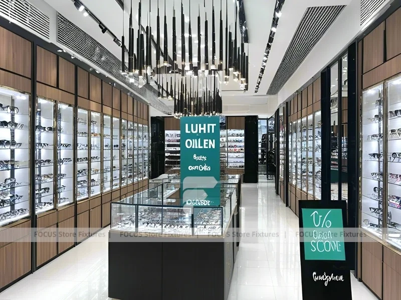 Teal Accent Optical Statement Boutique with Teal Framed Wall Display
