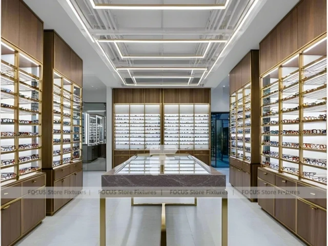 Warm Bronze Vision Retail Passage for Premium Eyewear Boutique