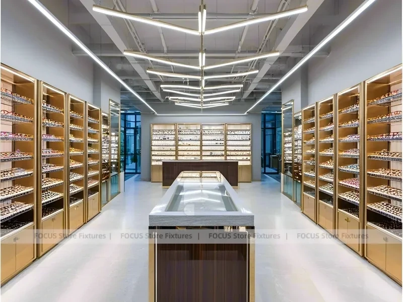 Warm Bronze Vision Retail Passage for Premium Eyewear Boutique