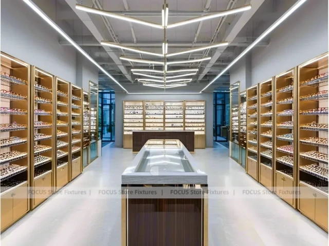 Warm Bronze Vision Retail Passage for Premium Eyewear Boutique