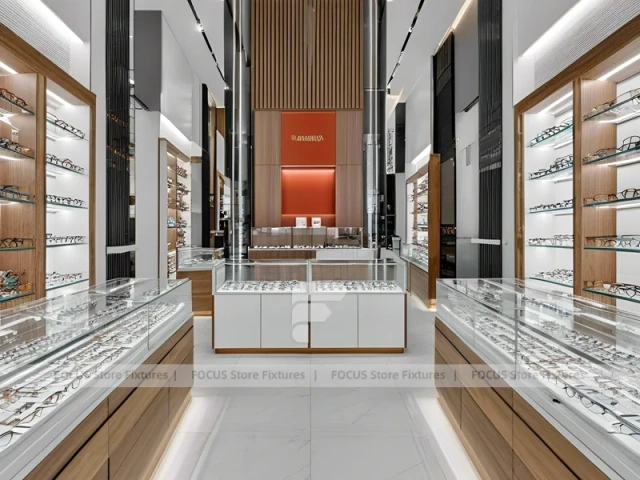 Wood and Emerald Eyewear Frame Gallery with Suspended Display Frames