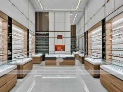 Wood and White Vision Display Suite with White Wood Showcase Islands