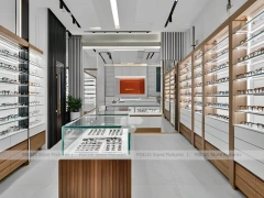 Wood and White Vision Display Suite with White Wood Showcase Islands