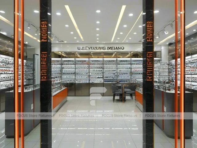 Woodgrain Optical Corridor Gallery with Framed Wall Cabinets
