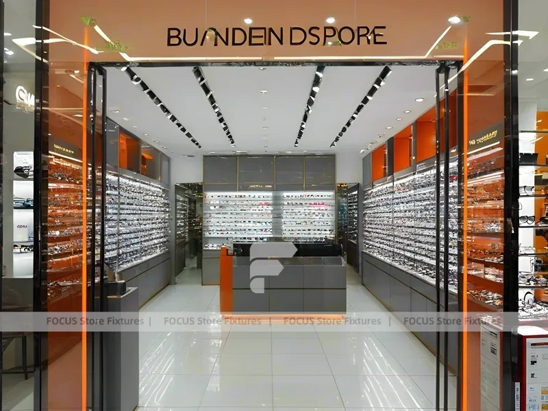 Woodgrain Optical Corridor Gallery with Framed Wall Cabinets