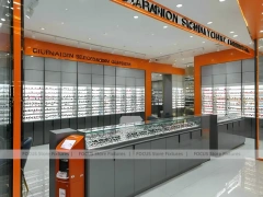 Woodgrain Optical Corridor Gallery with Framed Wall Cabinets
