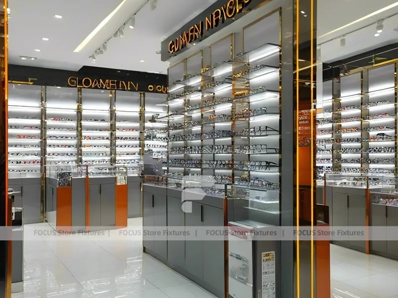 Woodgrain Optical Corridor Gallery with Framed Wall Cabinets