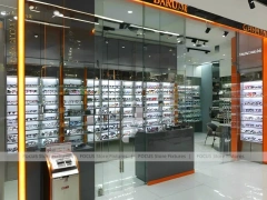 Woodgrain Optical Corridor Gallery with Framed Wall Cabinets