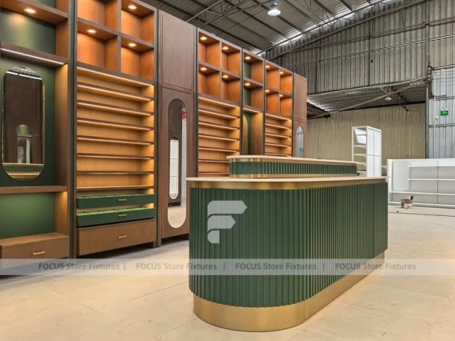 Woodgrain Optical Fixture System with Modular Wall Set
