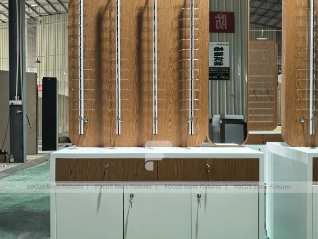 Woodgrain Optical Fixture System with Reception Counter