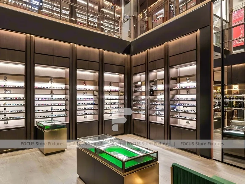 Woodgrain Optical Loft Gallery with Steel-Framed Wall Cabinets