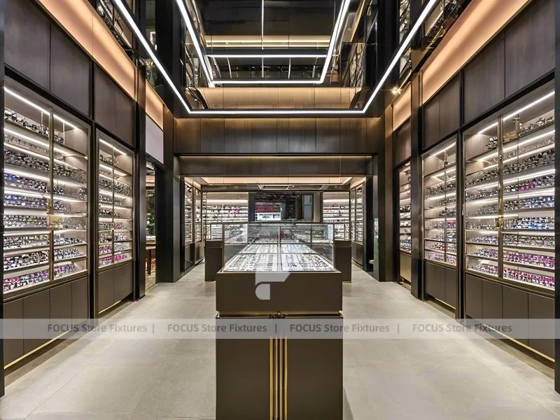 Woodgrain Optical Loft Gallery with Steel-Framed Wall Cabinets