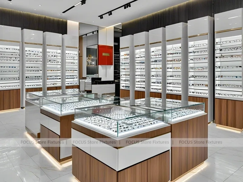 Woodgrain Optical Modular Interior with Tall Perimeter Wall Bays