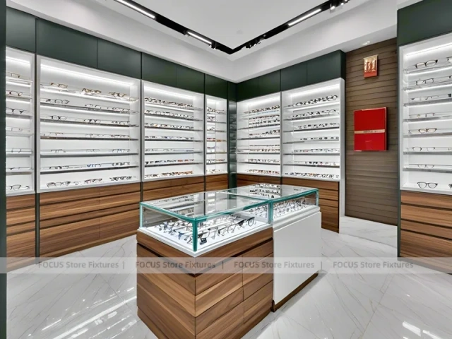 Woodgrain Optical Modular Interior with Tall Perimeter Wall Bays