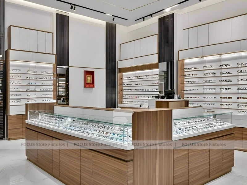 Woodgrain Optical Modular Interior with Tall Perimeter Wall Bays