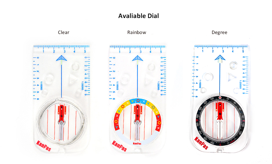 Transparent baseplate compass with ruler scales for accurate route planning.