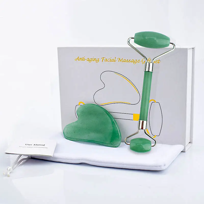 Beauty Salon Facial Personal Skin Care Handheld Massage Tool Rose Quartz Jade Roller Set