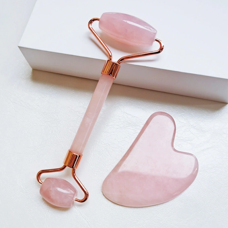 Beauty Salon Facial Personal Skin Care Handheld Massage Tool Rose Quartz Jade Roller Set