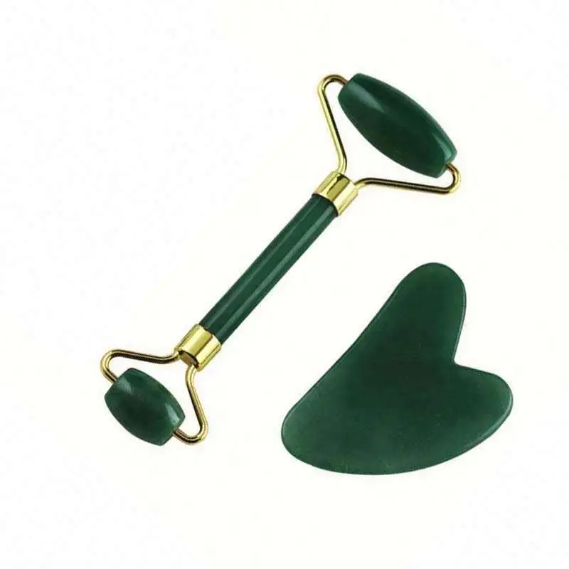 Beauty Salon Facial Personal Skin Care Handheld Massage Tool Rose Quartz Jade Roller Set