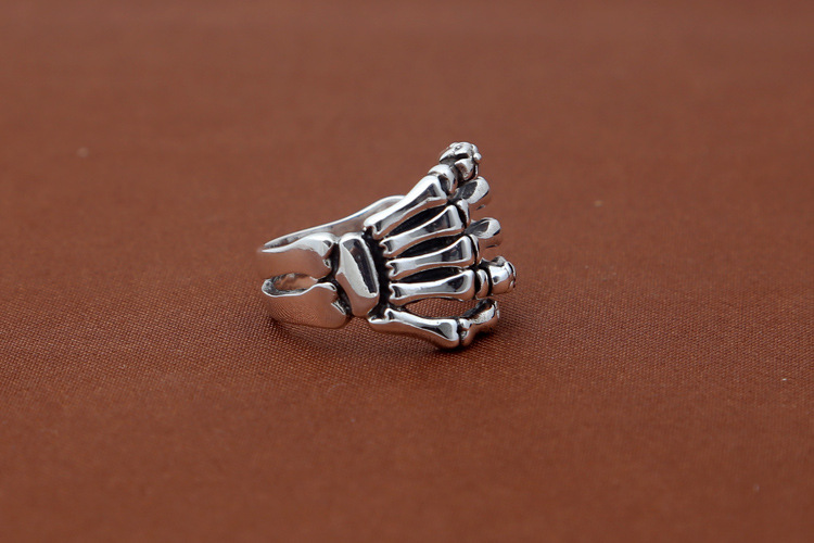 Punk style 925 sterling silver punk vintage jewelry American hand-made designer skull Skeleton hands antique silver band rings for women &amp; men