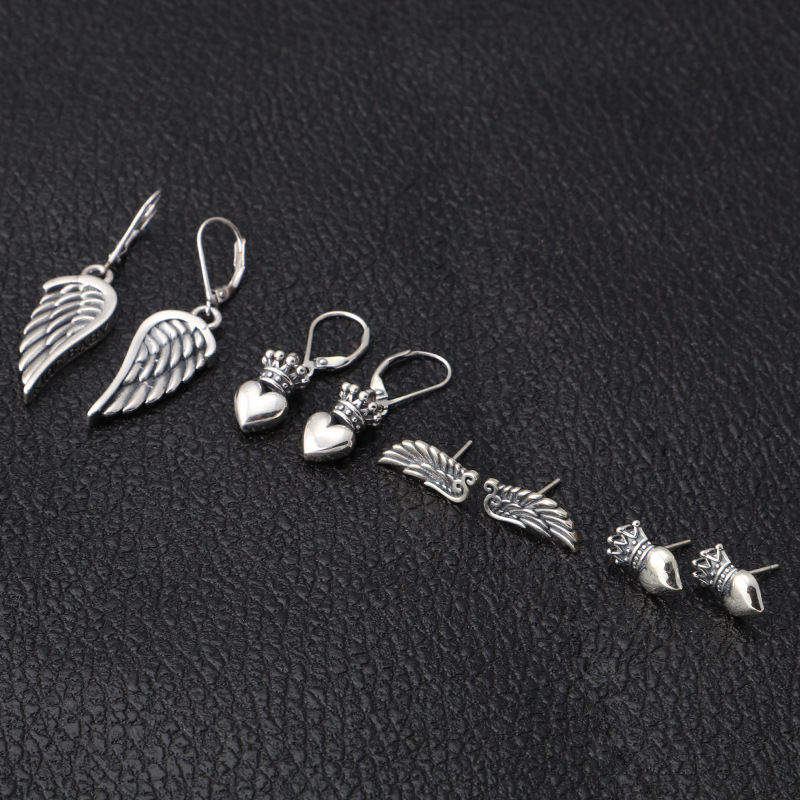 925 sterling silver handmade vintage dangle post earrings American European antique silver designer wings hearts crown dangle earrings punk style luxury jewelry gifts
