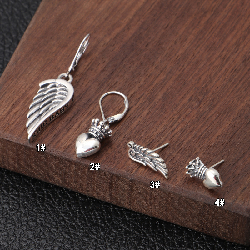 925 sterling silver handmade vintage dangle post earrings American European antique silver designer wings hearts crown dangle earrings punk style luxury jewelry gifts