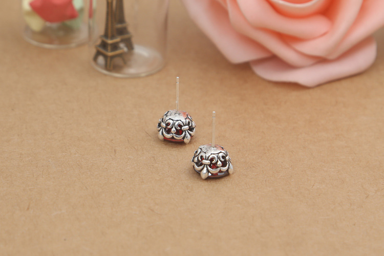 925 sterling silver handmade vintage stud post earrings American European antique silver designer anchor earrings with red stones luxury jewelry nice gifts