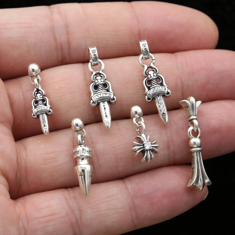 925 sterling silver handmade vintage dangle post earrings American European antique silver designer sword crosses dangle earrings punk style luxury jewelry gifts