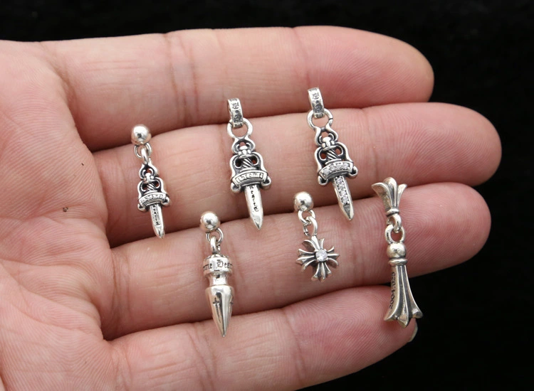 925 sterling silver handmade vintage dangle post earrings American European antique silver designer sword crosses dangle earrings punk style luxury jewelry gifts