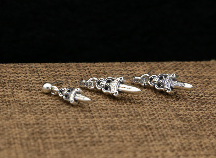 925 sterling silver handmade vintage dangle post earrings American European antique silver designer sword crosses dangle earrings punk style luxury jewelry gifts