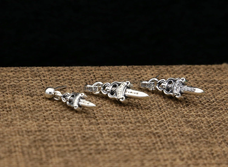 925 sterling silver handmade vintage dangle post earrings American European antique silver designer sword crosses dangle earrings punk style luxury jewelry gifts