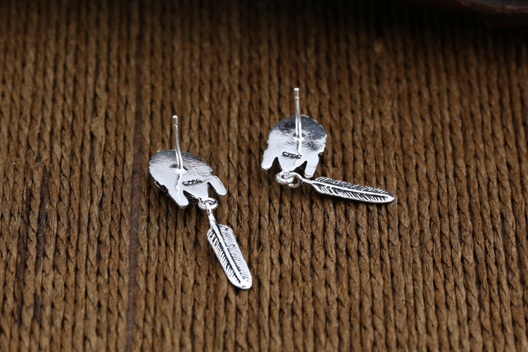 925 sterling silver handmade vintage dangle post earrings American European antique silver designer sull with feather dangle earrings punk style luxury jewelry gifts