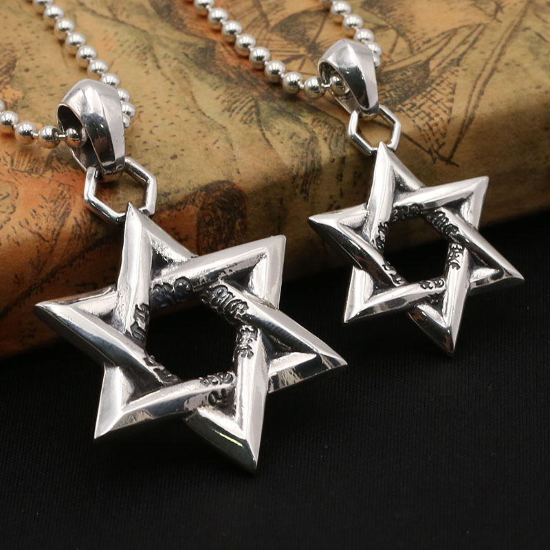 925 sterling silver handmade vintage necklace pendants American European antique silver designer six-pointed star pendants without chain punk style luxury jewelry