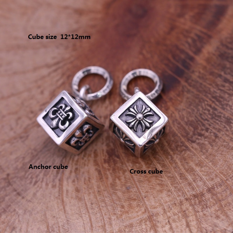 925 sterling silver handmade vintage necklace pendants American European antique silver designer crosses anchors cube pendants without chain punk style luxury jewelry