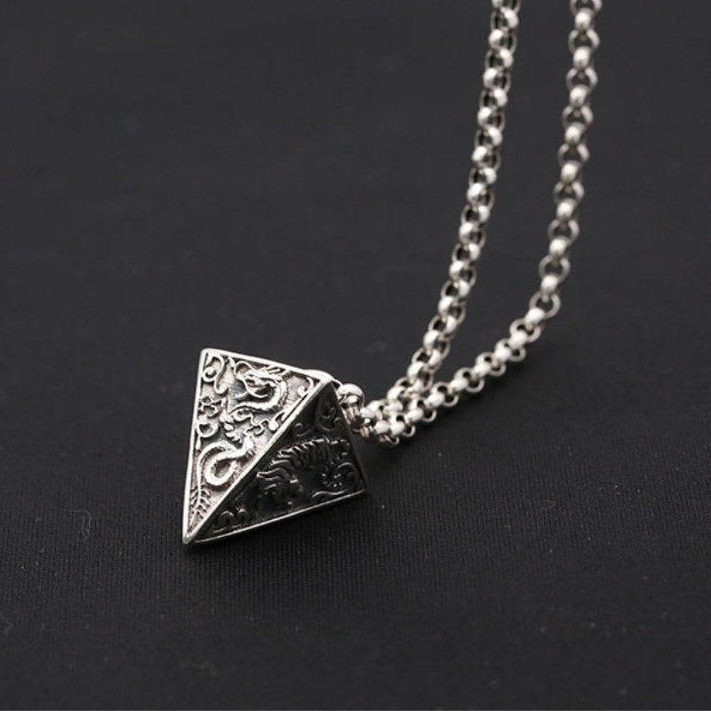 925 sterling silver handmade vintage necklace pendants American European antique silver designer pyramid Four great god beast pendants without chain punk style luxury jewelry