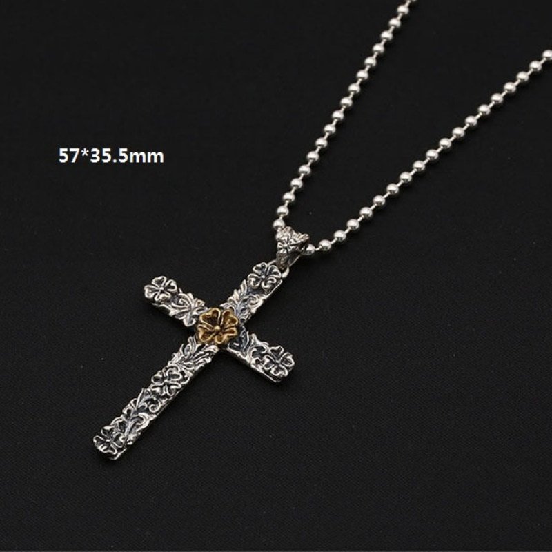 Flowers Cross Pendant Necklaces 925 Sterling Silver Ball chain Vintage Gothic Punk Hip-hop fashion Timeless Jewelry Accessories Gifts For Men Women 50 55 60 65 cm