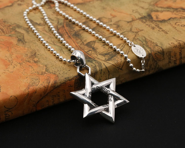 925 sterling silver handmade vintage necklace pendants American European antique silver designer six-pointed star pendants without chain punk style luxury jewelry