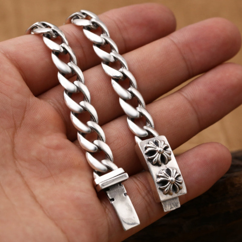 Link Chain Necklaces Double Crosses Anchors 925 Sterling Silver Links 37 cm Gothic Punk Chains Handmade Designer Fine Jewelry Accessories Gifts for Men Women