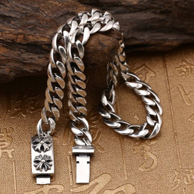 Link Chain Necklaces Double Crosses Anchors 925 Sterling Silver Links 37 cm Gothic Punk Chains Handmade Designer Fine Jewelry Accessories Gifts for Men Women