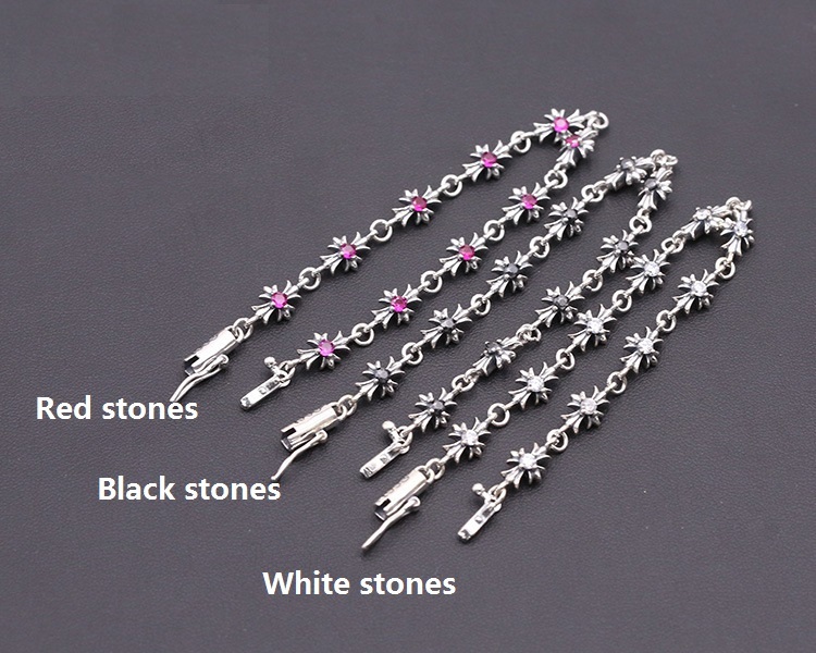925 sterling silver handmade vintage bracelets American European antique silver designer jewelry crosses link chain charm  bracelets with stones stylish fashionable punk style