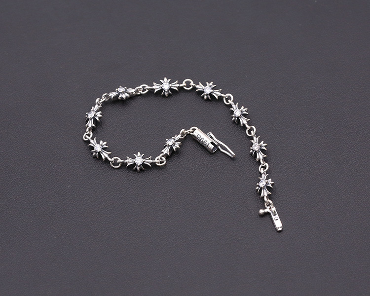 925 sterling silver handmade vintage bracelets American European antique silver designer jewelry crosses link chain charm  bracelets with stones stylish fashionable punk style