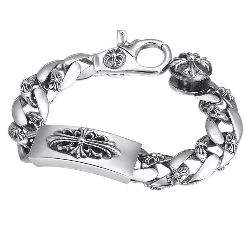 925 sterling silver handmade vintage bracelets American European antique silver designer jewelry crosses men's thick bracelets stylish fashionable punk style