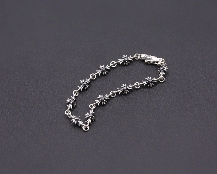 925 sterling silver handmade vintage bracelets American European antique silver designer jewelry crosses link chain charm  bracelets with stones stylish fashionable punk style