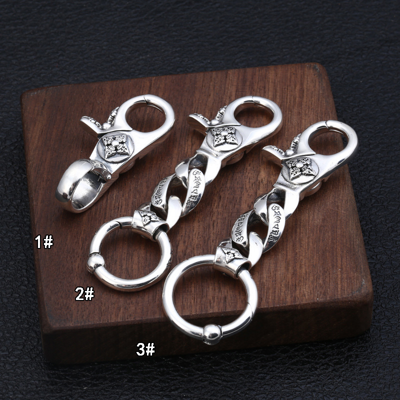 925 sterling silver handmade fashion accessories key rings key chains American European antique silver vintage punk style designer jewelry