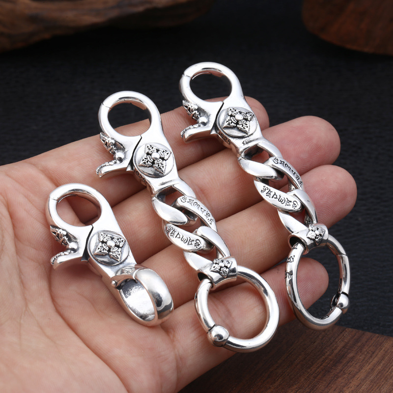 925 sterling silver handmade fashion accessories key rings key chains American European antique silver vintage punk style designer jewelry