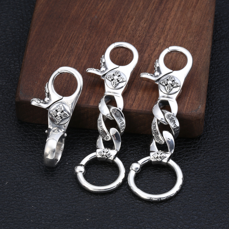 925 sterling silver handmade fashion accessories key rings key chains American European antique silver vintage punk style designer jewelry