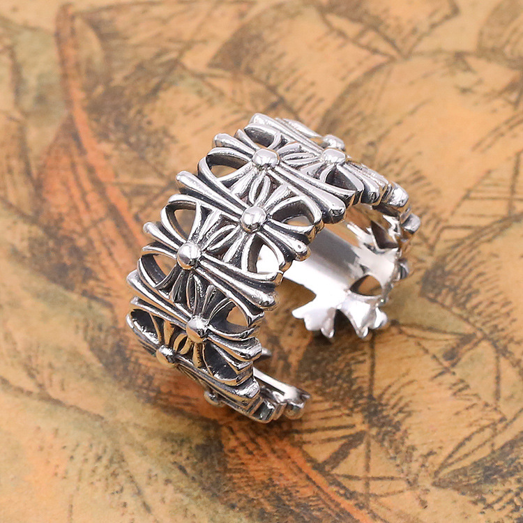 Personalized Brand new 925 sterling silver jewelry American Europe antique silver handmade designer thick rings crosses adjustable rings